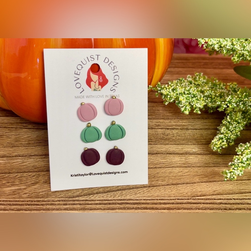 Artisan Crafted Autumn Pumpkin Earring Stud Trio